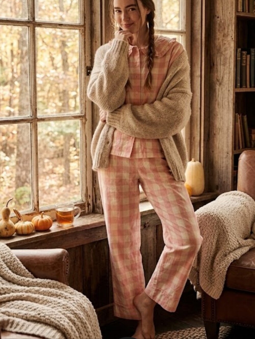 DÔEN Paz Pajama Set in Rosette Gingham Pink White Organic Cotton XS Cottagecore